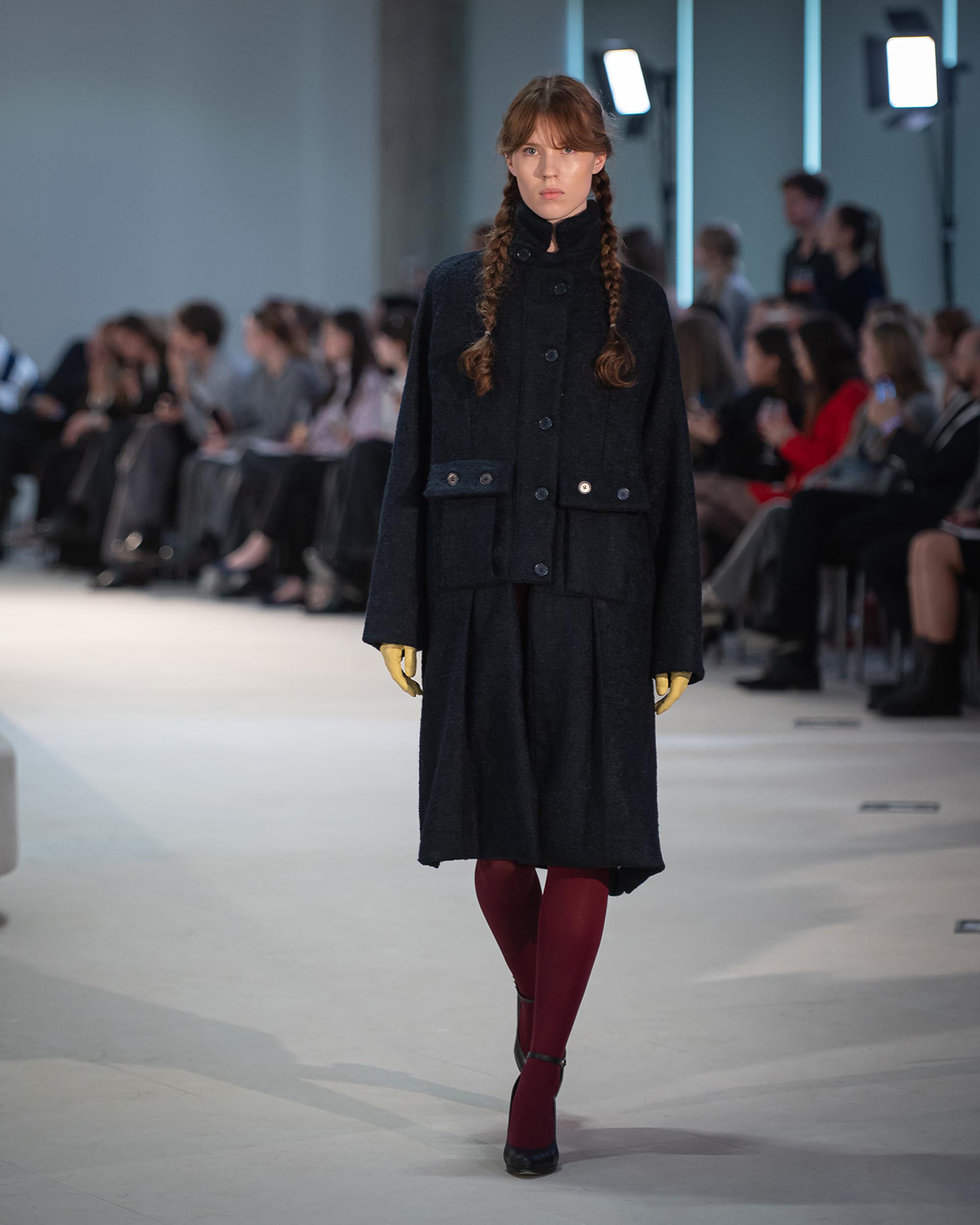 Myus Ermitage Equestrian Coat, boucle wool, color parisian night