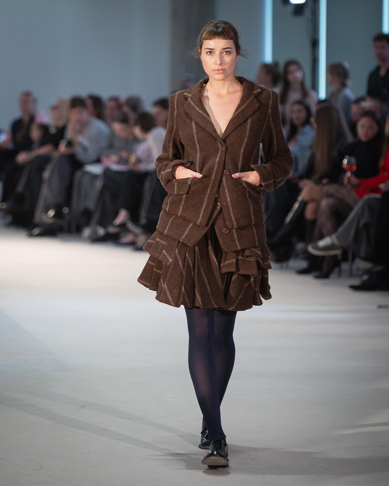 Myus Eton Blazer and Eton Tri Layer Blazer Skirt, italian wool, color burgundy yellow