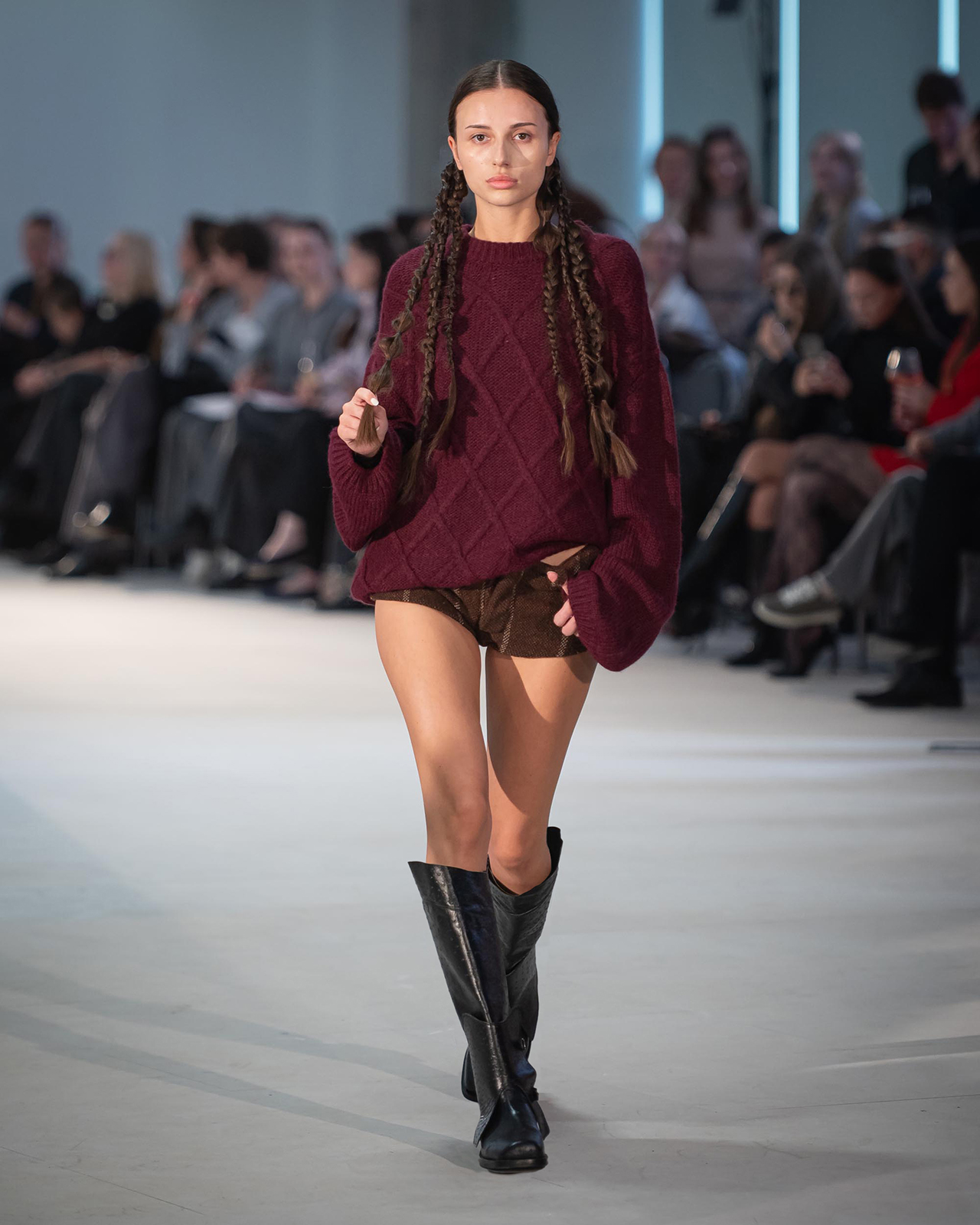 Myus Linden Short and Eton Jumper, italian wool short and baby alpaca jumper, color burgundy yellow short and burgundy polo