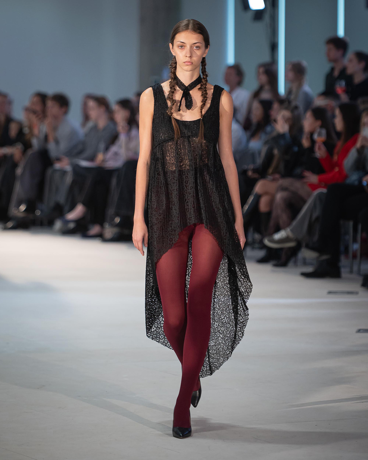 Myus Le Rosey Dress, pleated lace, color black