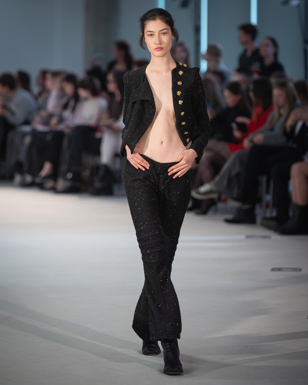 Myus Salle D'Armes Jacket and Pant, wool glitter tweed, color black