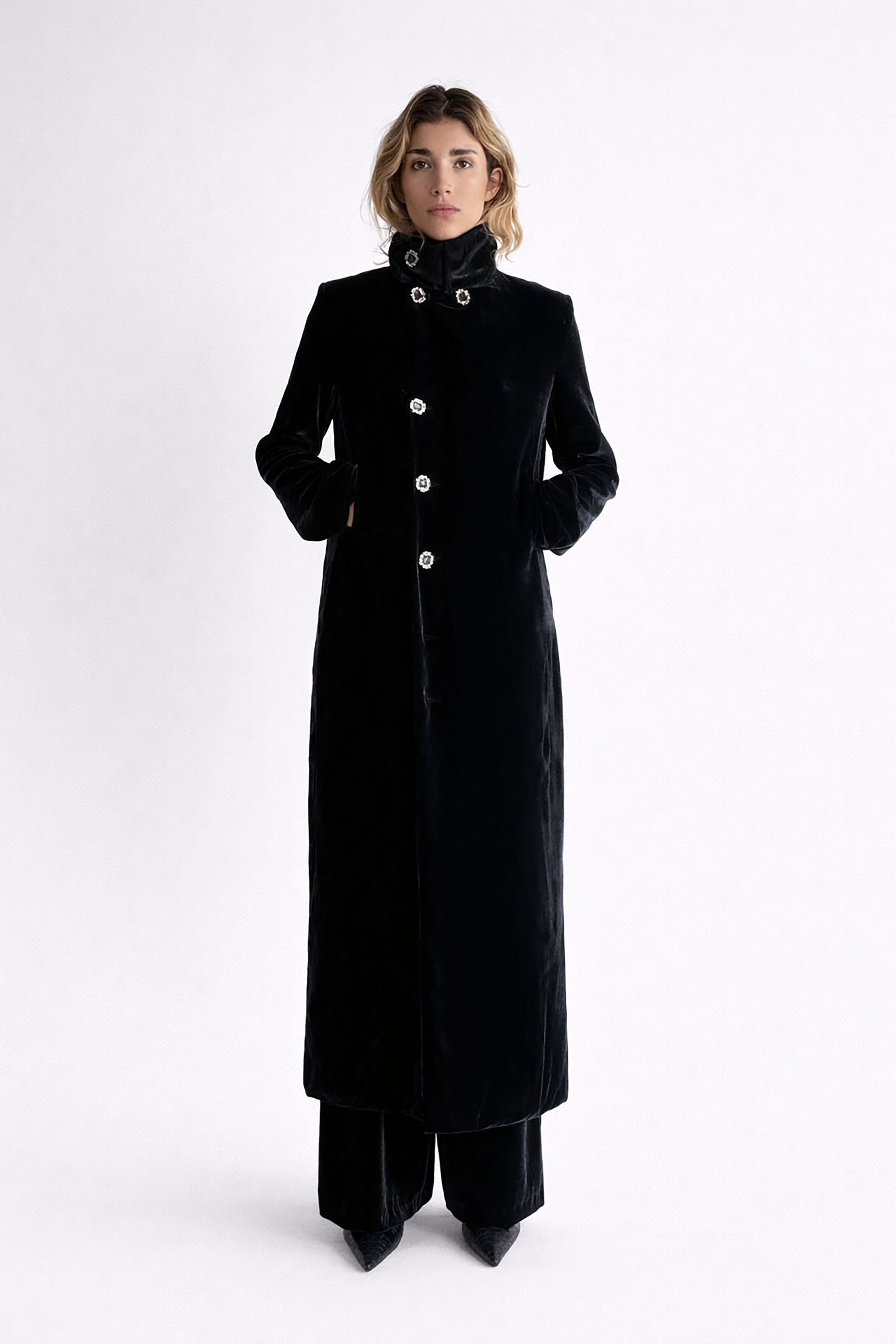 Myus Arden Evening Coat, 100% mulberry silk velvet
