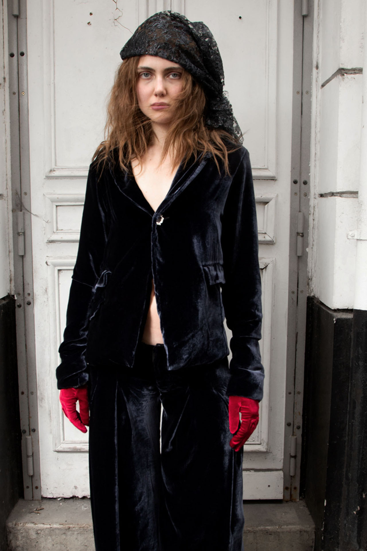 Myus Arden Jacket and Trouser, mulberry silk velvet