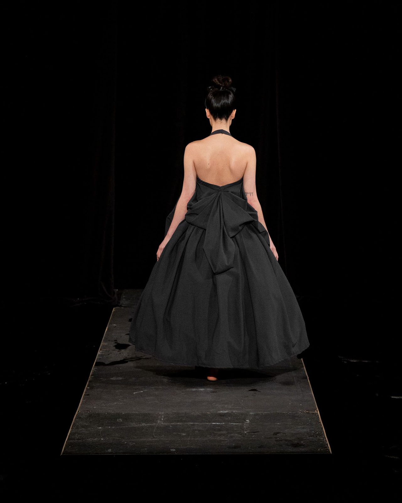 Myus Black Swan Dress, look 16, rear view