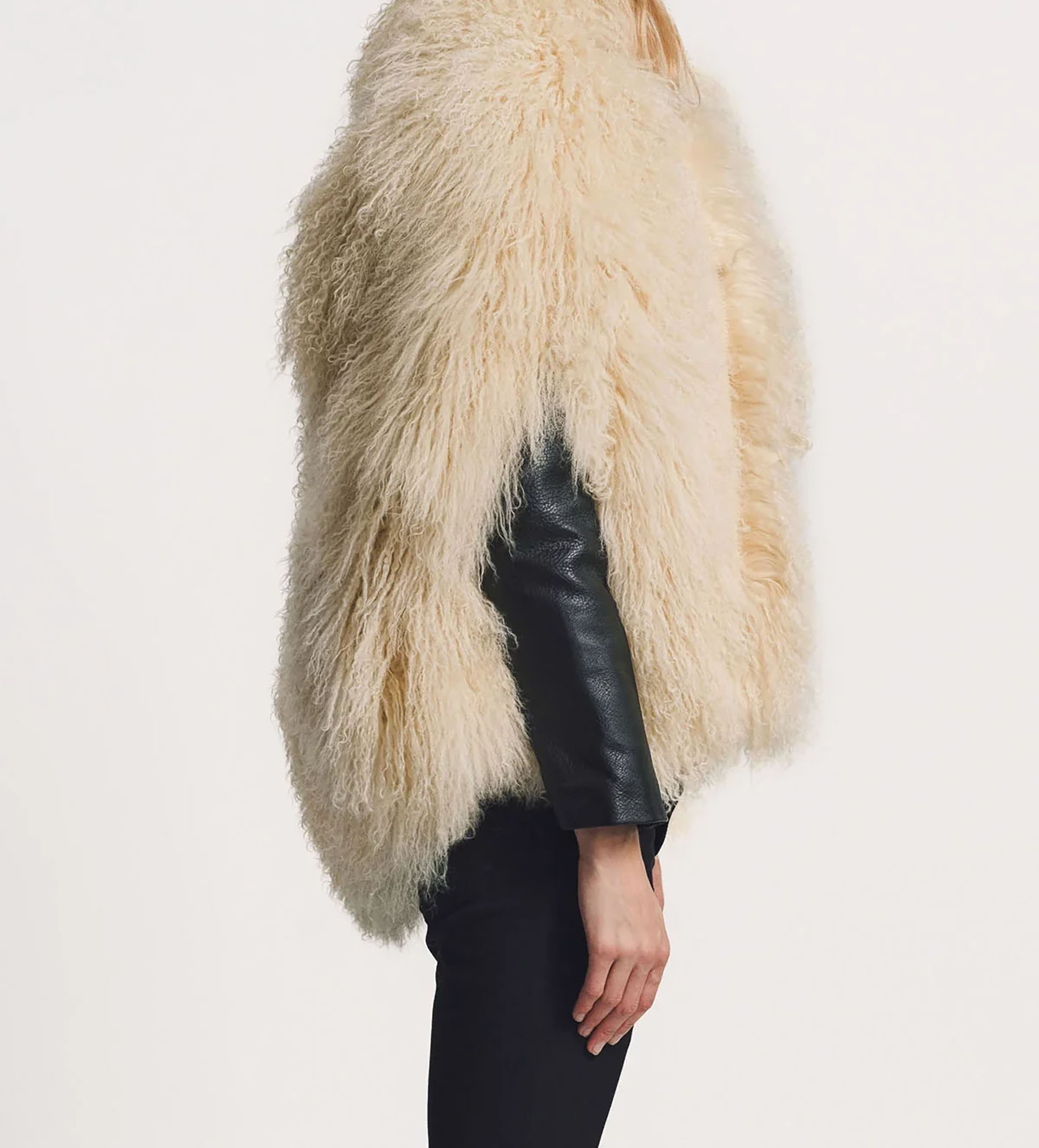 Myus SS26 Burgess Cape Coat, mongolian goat fur