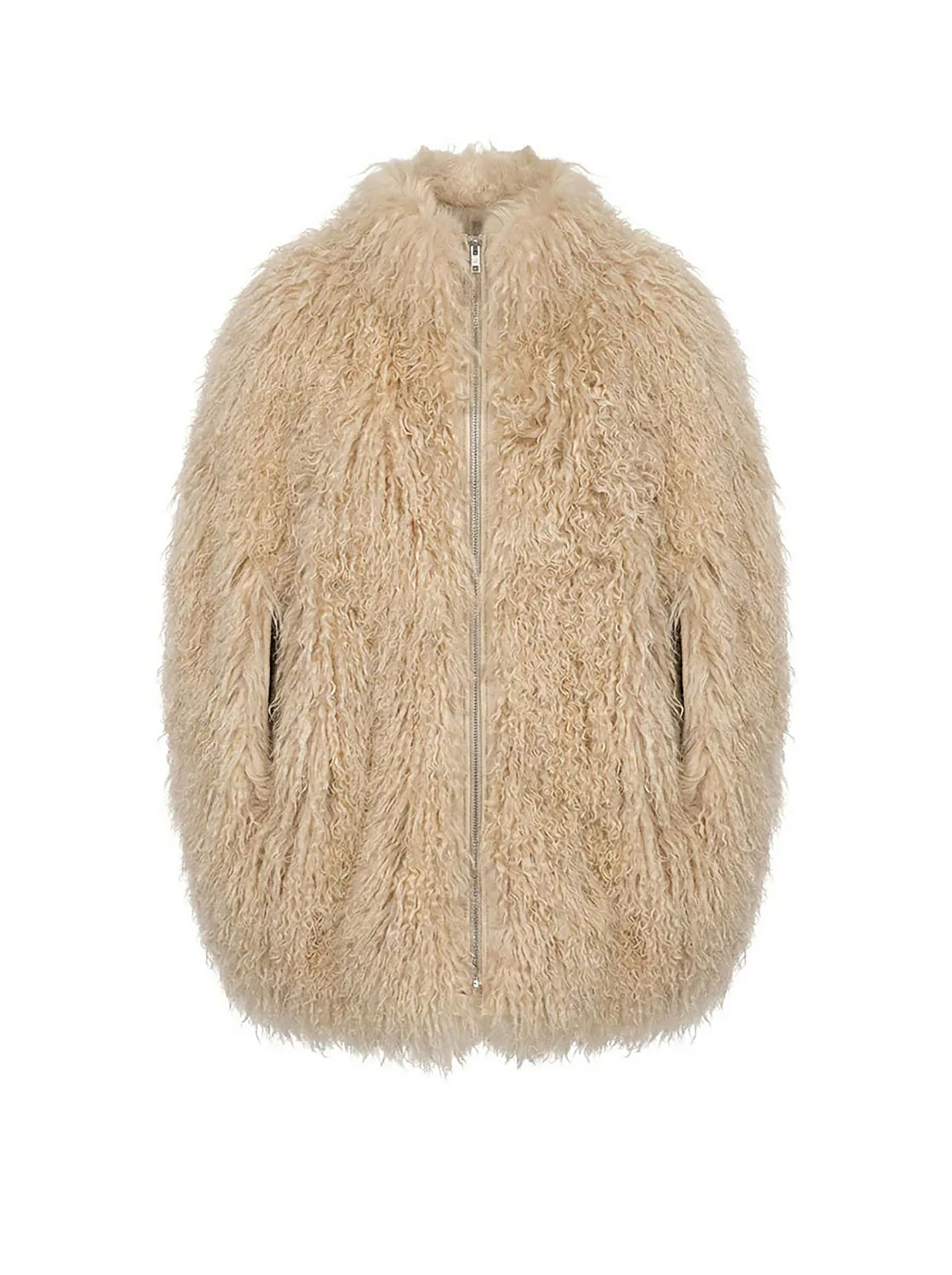 Myus SS26 Burgess Cape Coat, mongolian goat fur